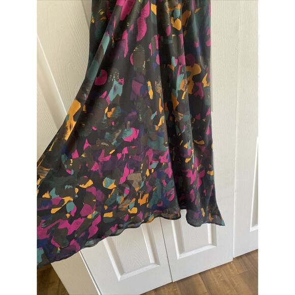Peyton Jensen Womens Large Black Floral Maxi Dress Sleeveless Smocked Waist - Picture 5 of 10